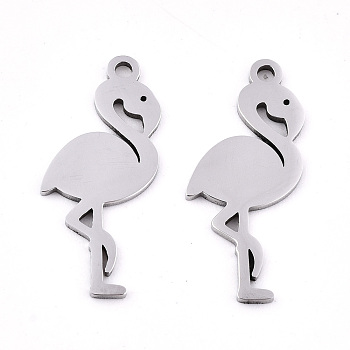 201 Stainless Steel Pendants, Laser Cut, Flamingo, Stainless Steel Color, 21x9.5x0.9mm, Hole: 1.4mm