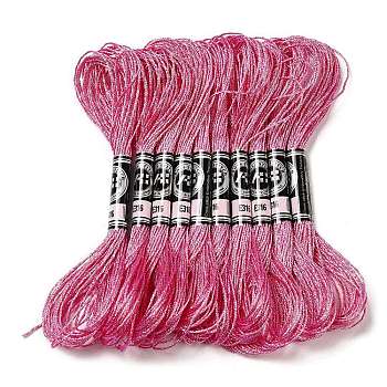 10 Skeins 12-Ply Metallic Polyester Embroidery Floss, Glitter Cross Stitch Threads for Craft Needlework Hand Embroidery, Friendship Bracelets Braided String, Fuchsia, 0.8mm, about 8.75 Yards(8m)/skein