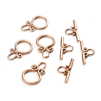 Ion Plating(IP) 304 Stainless Steel Toggle Clasps, Rose Gold, Ring: 22.5x15x2mm, Hole: 6mm, Inner Diameter: 6x3.5mm, Bar: 22x10x2mm, Hole: 5x4mm