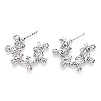 Brass Earring for Women, Real Platinum Plated, 30x10mm