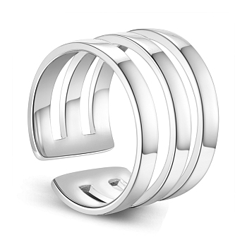 SHEGRACE Rhodium Plated 925 Sterling Silver Cuff Tail Ring, with Three Bands, Platinum, 16mm