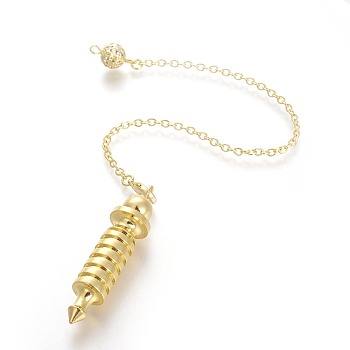 Brass Coil Dowsing Pendulums, Spiral Pendulum, with Lobster Claw Clasps, Bullet, Golden, 230x2.5x8mm