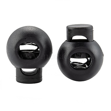 1-Hole Dyed Iron Spring Loaded Eco-Friendly Plastic Round Buckle Cord Toggle Lock Beans Stoppers for Sportwear Luggage Backpack Straps(FIND-E004-60B-18mm)-3