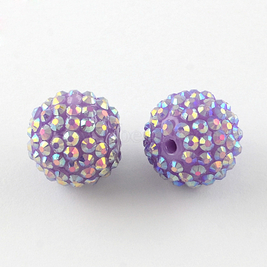 14mm Lilac Round Resin+Rhinestone Beads