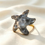 304 Stainless Steel Cuff Open Rings, Starfish, with Resin, Golden, Light Grey, US Size 4 1/4(15mm)~20mm(WG54C2E-01)
