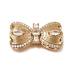 Brass Micro Pave Clear Cubic Zirconia Box Clasps, Bowknot, Nickel Free, Real 18K Gold Plated, 12.5x23.5x6mm, Hole: 2x1mm(KK-CBA4292-05G)