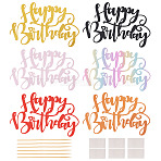 6Pcs 6 Colors Paper Cake Toppers, Cake Insert Cards, for Cake Decoration, Word Happy Birthday, Mixed Color, 106x162x0.3mm, 1pc/color (FIND-TA0010-39)