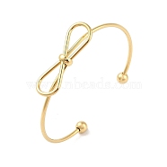 Bowknot 304 Stainless Steel Open Cuff Bangles for Women, Real 18K Gold Plated, Inner Diameter: 2x 2-3/8  inch(5x6.15cm)(BJEW-Z064-04G)