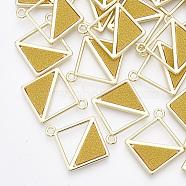 Alloy Pendants, with PU Leather, Rhombus, Light Gold, Goldenrod, 25x22x2mm, Hole: 2mm, Side Length: 16mm(PALLOY-T067-166E)