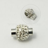 Brass Magnetic Clasps, with Polymer Clay Rhinestone, Grade A, Oval, Platinum Metal Color, Clear, 17x13x6mm(RB-I034-6mm-P)