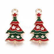 Christmas Theme Alloy Enamel Pendants, Light Gold, Christmas Tree, 23.5x11x2mm, Hole: 1.6mm(ENAM-N056-403B)