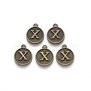 Alloy Pendant Cabochon Settings, For Enamel, Cadmium Free & Lead Free, Flat Round with Letter, Antique Bronze, Letter.X, 14x12x2mm, Hole: 1.5mm(PALLOY-N156-01X-AB)