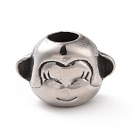 304 Stainless Steel European Beads, Large Hole Beads, Monkey Head, Antique Silver, 11x16.5x10mm, Hole: 5.5mm(STAS-M301-21AS)