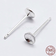 925 Sterling Silver Ear Stud Findings, Earring Posts with 925 Stamp, Silver, 12mm, Tray: 5mm, Pin: 0.8mm(STER-K167-043C-S)