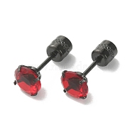 Cubic Zirconia Diamond Stud Earrings, Gunmetal Stainless Steel Jewelry for Women, Red, 6mm, Pin: 0.9mm(EJEW-TAC0015-20B-01)