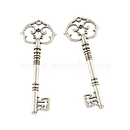 Tibetan Style Alloy Skeleton Key Big Pendants, Cadmium Free & Lead Free, Antique Silver, 83x31x6mm, Hole: 2.5mm, about 49pcs/500g(TIBEP-Q043-021-RS)