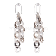 Acrylic Curb Chain Tassel Dangle Stud Earrings for Women, Dark Gray, 78x11x3mm, Pin: 0.7mm(EJEW-JE04767-02)