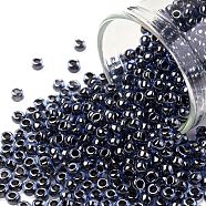 TOHO Round Seed Beads, Japanese Seed Beads, (362) Crystal Navy Blue Lined Luster, 8/0, 3mm, Hole: 1mm, about 222pcs/bottle, 10g/bottle(SEED-JPTR08-0362)