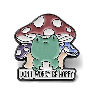 Mushroom Theme Alloy Enamel Brooch, Don't Worry Be Hoppy Frog Enamel Pins, for Men and Women, Medium Aquamarine, 30.5x29x1.5mm(JEWB-C023-12B-EB)