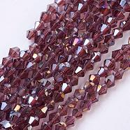 Glass Beads Strands, AB Color Plated, Faceted, Bicone, Plum, 4x4mm, Hole: 1mm, about 82~85pcs/strand, 30.5~31cm(EGLA-S056-01)