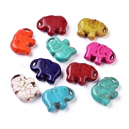 Synthetic Turquoise Beads, Dyed, Elephant, Mixed Color, 34x24x9.5mm, Hole: 1mm(X-TURQ-G032-M)