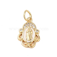 Brass Micro Pave Clear Cubic Zirconia Pendants, with Enamel and Jump Ring, Real 18K Gold Plated, Palm, 14x10x2.5mm, Hole: 3mm(KK-E111-31J-G)