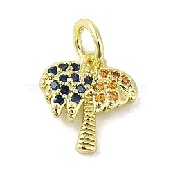 Brass Micro Pave Cubic Zirconia Charms, Real 18K Gold Plated, Coconut Tree Charms, Colorful, 10.5x9.5x2mm, Hole: 3mm(KK-M283-14B-02)