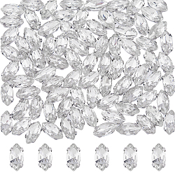 200Pcs Horse Eye Sew on Rhinestone, Multi-strand Links, Glass Rhinestone, with Platinum Tone Brass Prong Settings, Garments Accessories, Faceted, Crystal, 10x5x4mm, Hole: 0.8~1mm(RGLA-DC0001-07A)