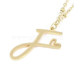 304 Stainless Steel Pendant Necklaces, Letter Charms, Letter F, 16.22 inch(41.2cm), Pendant: 22.5x21x1.3mm(NJEW-H029-02G-F)