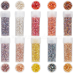 100G 10 Colors 11/0 Two Cut Round Hole Glass Seed Beads, Hexagon, Silver Lined, Rainbow Plated, Mixed Color, 2x2mm, Hole: 0.5mm, 10g/color(SEED-SC0001-25B)