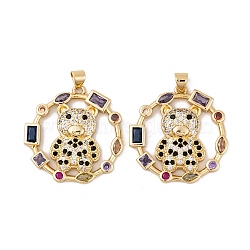 Brass Micro Pave Cubic Zirconia Pendants, with Glass, Real 18K Gold Plated Bear Charms, Colorful, 31x30.5x5mm, Hole: 5x3.5mm(KK-E108-48G)