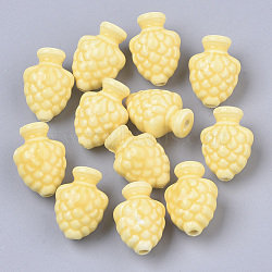 Handmade Porcelain Beads, Bright Glazed Porcelain Style, Pine Cone, Yellow, 19x14x12mm, Hole: 2mm(PORC-T005-006H)