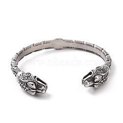304 Stainless Steel Dragon Open Cuff Bangle for Men Women, Antique Silver, Inner Diameter: 3-1/8 inch(7.8cm)(BJEW-M230-02AS)