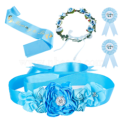 AHANDMAKER 1 Set Tinplate Badge Pins, with 2Pcs Cloth Shoulder Strap Sets and Flower Headbands, Blue, 16x8.1x1.4cm(AJEW-GA0003-45)