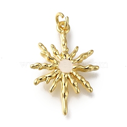 Rack Plating Brass Pendants, with Enamel and Jump Ring, Long-Lasting Plated, Cadmium Free & Lead Free, Sun Charm, Real 18K Gold Plated, 24x17x2mm, Hole: 3mm(KK-G500-23G)