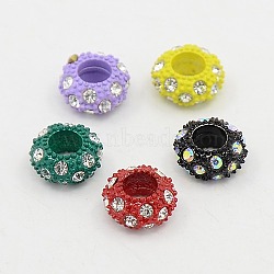 Painted Alloy Rhinestone European Beads, Large Hole Beads, Rondelle, Mixed Color, 10x6mm, Hole: 4.5mm(X-MPDL-C001-M)