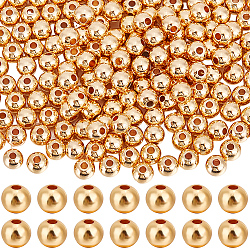 200Pcs Rack Plating Brass Beads, Long-Lasting Plated, Round, Real 14K Gold Plated, 5x4mm, Hole: 1.5mm(KK-BBC0011-15B)