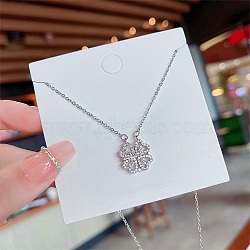 Stainless Steel Cable Chain Necklaces, Rhinestone Pendant Necklaces, Clover, 8.27~19.69 inch(21~50cm)(FS-WG30730-22)