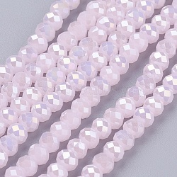 Electroplate Glass Bead Strands, Full Luster Plated, Faceted, Rondelle, Pink, 3.5x2.5~3mm, Hole: 1mm, about 120pcs/strand, 13.7~14.1 inch(33~34cm)(X-GLAA-F001-3x2mm-34L)