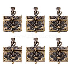 Brass Prayer Box Pendants, Rectangle, Antique Bronze Color, Size: about 16mm wide, 24mm long, hole: 4mm(KK-24X16-AB)