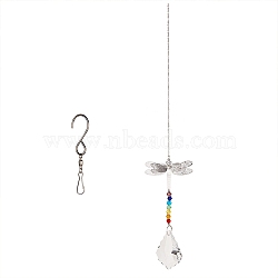 Crystal Ceiling Fan Pull Chains Chakra Hanging Pendants Prism, with Cable Chains, Stainless Steel Swivel Hooks Clips and Velvet Bags, Dragonfly, Colorful, 322mm(AJEW-GF0001-28)
