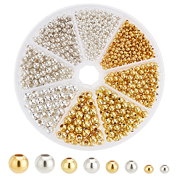 Elite 1080Pcs 8 Styles Brass Smooth Round Beads, Seamed Spacer Beads, Golden & Silver, 3~6mm, Hole: 1~2.5mm(FIND-PH0018-84)