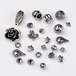 Assorted Antique Style Acrylic Beads, For Jewelry Making, Mixed Shapes, Antique Silver, 10~38x9~37x4~20mm, Hole: 1~10mm, about 70~2500pcs/500g(MACR-MSMC003-01)