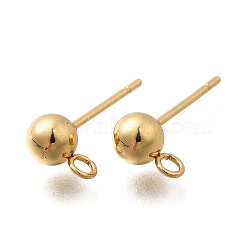 201 Stainless Steel Stud Earring Findings, with Loop and 304 Stainless Steel Pins, Round, Real 18K Gold Plated, 16x8x5mm, Hole: 1.8mm, Pin: 11x0.5mm(STAS-R156-01G-06)