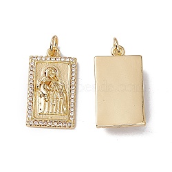 Brass Micro Pave Clear Cubic Zirconia Pendants, with Jump Ring, Cadmium Free & Nickel Free & Lead Free, Rack Plating, Rectangle, Real 18K Gold Plated, Real 18K Gold Plated, 21.5x11.5x3.5mm, Hole: 3mm(KK-G439-01G-04)