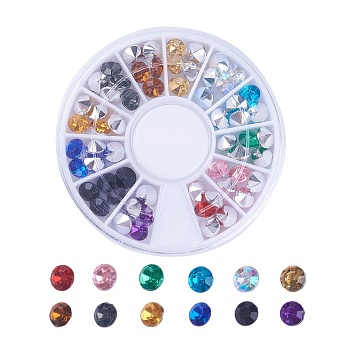 Imitation Taiwan Acrylic Rhinestone Pointed Back Cabochons, Nail Art Decoration Accessories, Faceted, Diamond, Mixed Color, 5.5x4mm, about 5pcs/color, 60pcs/box