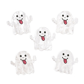 Acrylic Pendants, for Halloween, Ghost, White, 36x40x2mm, Hole: 1.6mm