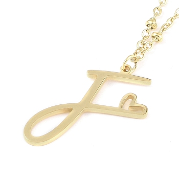 304 Stainless Steel Pendant Necklaces, Letter Charms, Letter F, 16.22 inch(41.2cm), Pendant: 22.5x21x1.3mm