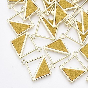 Alloy Pendants, with PU Leather, Rhombus, Light Gold, Goldenrod, 25x22x2mm, Hole: 2mm, Side Length: 16mm