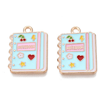 Alloy Enamel Pendants, Notebook Charms, Light Gold, Colorful, 21.5x15.5x1mm, Hole: 1.6mm